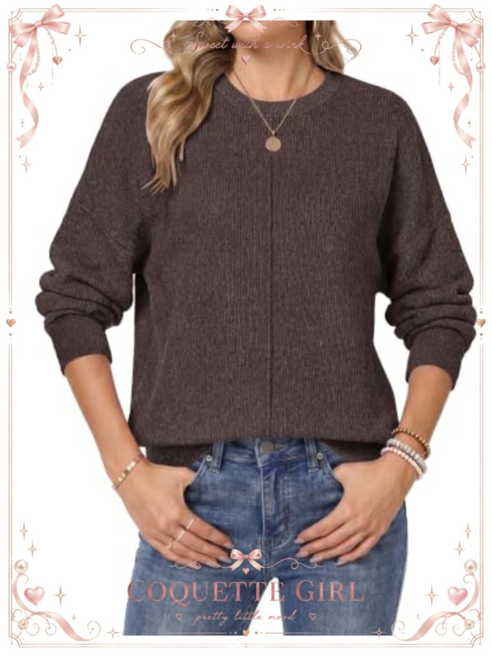 Women's Crewneck Knit Sweater Long Sleeve Loose Pullover Top
